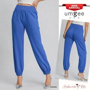 Umgee Drawstring Front Seam Detail Side Pockets Relaxed Jogger Pants | Ocean